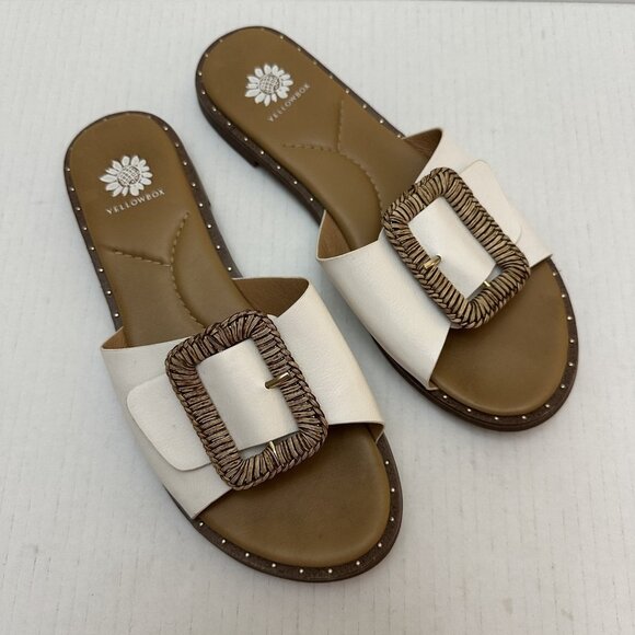 Yellow Box Wilomena Shoes Womens Size 8.5 White Slide Sandals Buckle Stud Detail - Picture 2 of 11